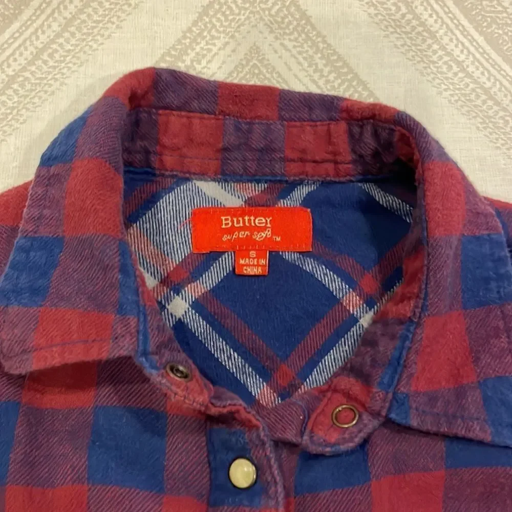 Butter Girls Checkered Sparkle Patch Flannel Shirt - Picture 2 of 6